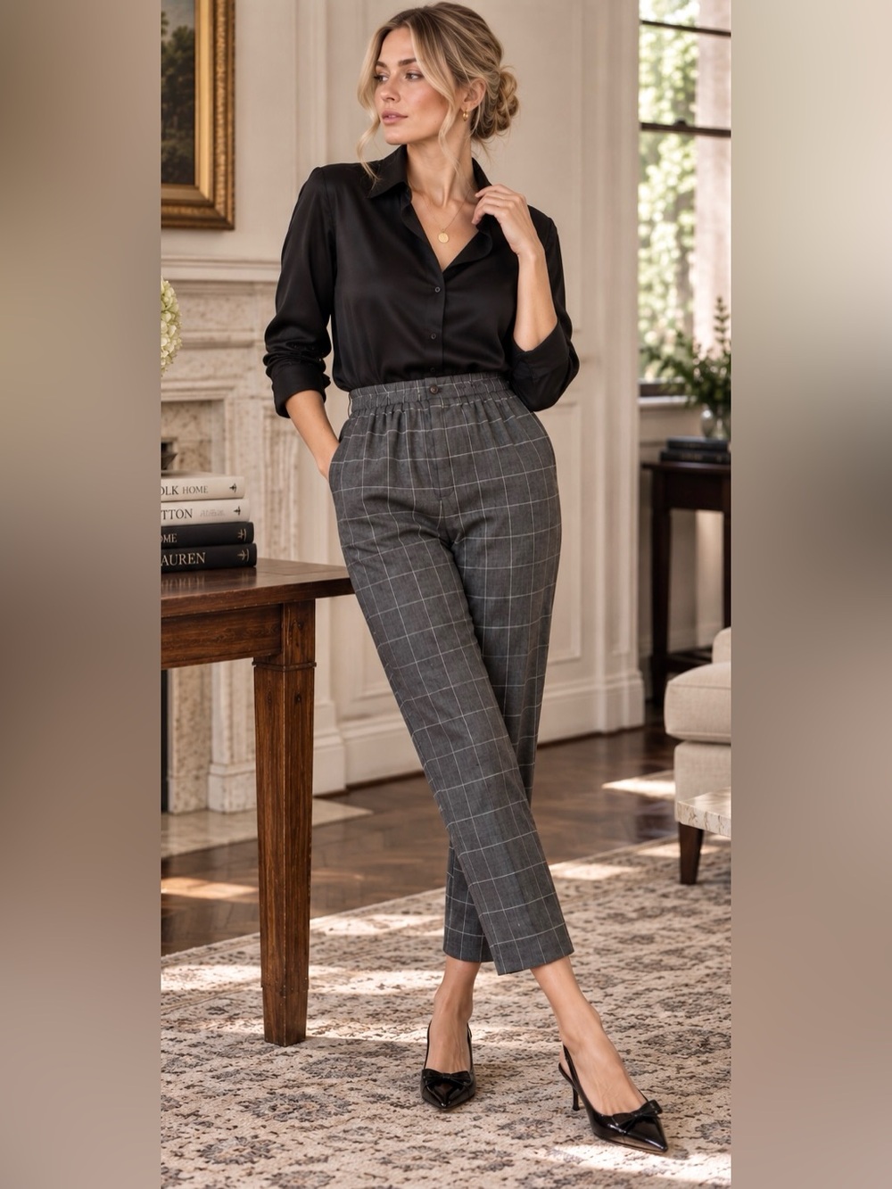 Madewell Windowpane Plaid Cropped Ankle Pants Women’s Medium Gray